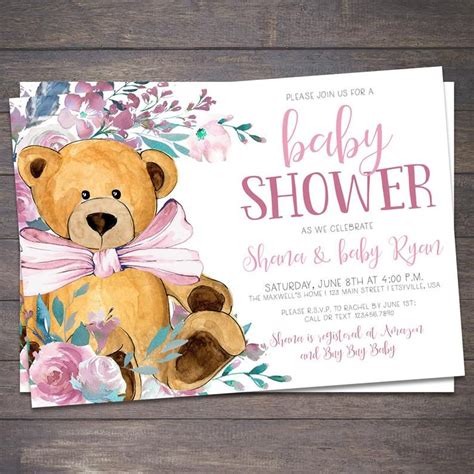 It will be a cute invitation for a baby shower you will ever know. Teddy Bear Baby Shower Invitation Girl, Baby Shower ...