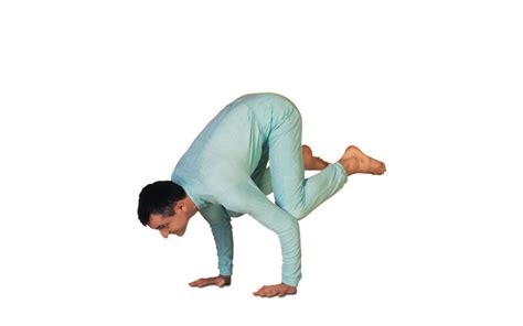 Side view of focused female in active wear balancing on mat in bakasana and practicing yoga / no need to register, buy now! Bakasana