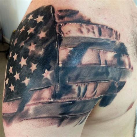 Cool army skull and us flag tattoo on shoulder. Wavy American Flag Tattoo On Man Left Shoulder - Parryz.com