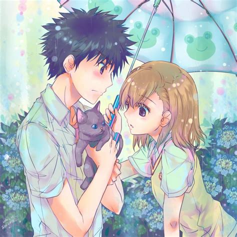 Mitsuha miyamizu, taki tachibana, kimi no na wa, romance, couple. Umbrella anime couple cat cute girl boy rain love ...