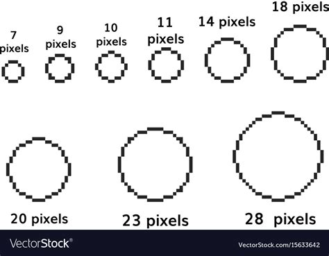 Pixel circle and oval generator for help building shapes in games such as minecraft or terraria. Pixel circles set 9 pixel round template Vector Image