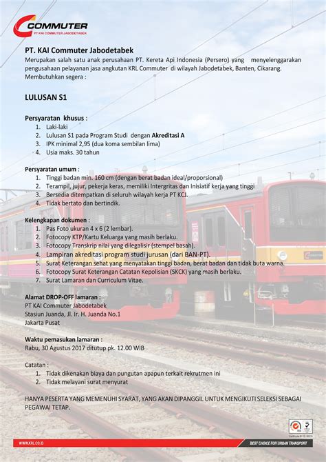 Lamaran kerja senin 16 september 2020. Lowongan Kerja Terbaru PT KAI Commuter Jabodetabek Agustus ...