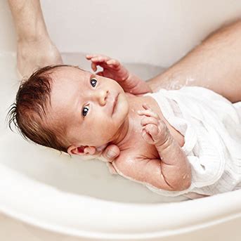 Soak in the bath for at least ten minutes to get rid of the dirt and eliminate bacteria. Baby's First Bath | What to Expect