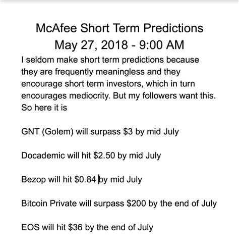 John mcafee had made a statement on twitter, creating a bullish prediction on bitcoin, speculating that it would hit about $1m in value by the end of 2020. John Mcafee Bitcoin Prediction - Earn Bitcoin By Solving Captcha