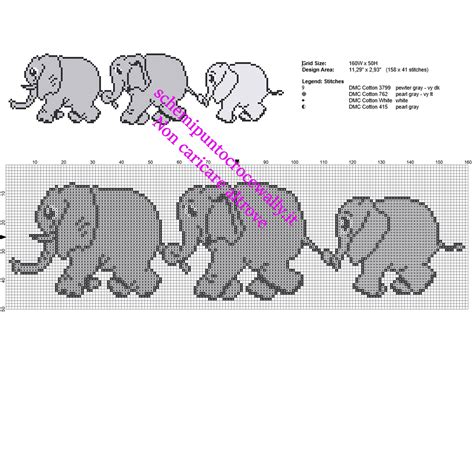 Free printable cross stitch patterns to stitch and enjoy. Mamma papà e cucciolo di elefante schema punto croce ...