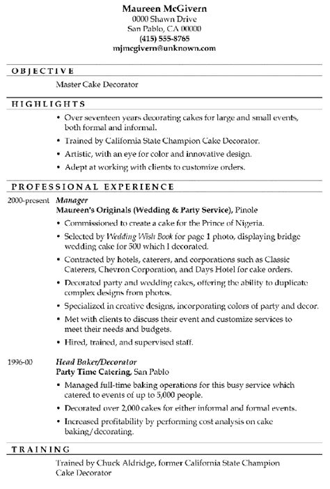 Find a cv sample that fits your career. Resume Sample: Master Cake Decorator