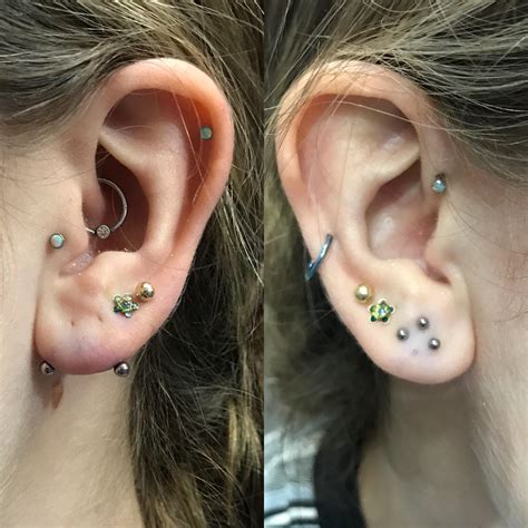 Newest editions, transverse lobe and high lobe (top of triangle) : piercing