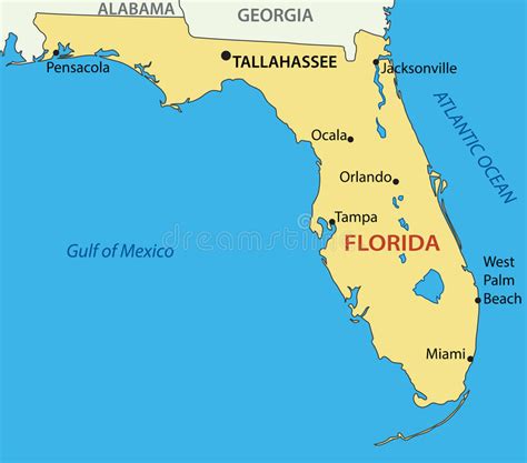 This florida map site features printable maps of florida, including detailed road maps, a relief map florida is the 26th largest state in the united states, covering a land area of 53,927 square miles. Florida - Karte Eines Zustandes Vektor Abbildung ...