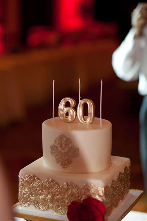 Bouquets, baskets, gifts, gourmet food 60th Birthday cake cream with gold details and red flower ...