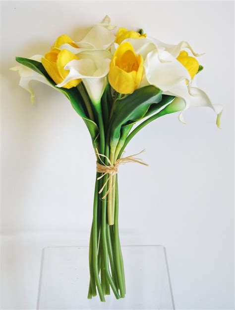 Red tulip calla lily wedding bouquets. WB182WY - Real Touch Calla Lily & Tulip Bouquet - White ...