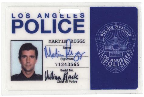 We are located in the los angeles area and offer nationwide shipping. "Martin Riggs" Los Angeles Police ID card created for Lethal