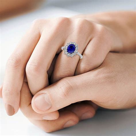 Great savings & free delivery / collection on many items. Oval Sapphire and Moissanite Princess Diana Replica Ring ...