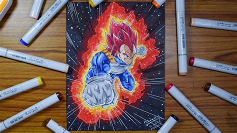 Extend a curved line from each side of the face, forming the neck. DRAWING VEGETA SUPER SAIYAN GOD - DRAGON BALL SUPER ART ...