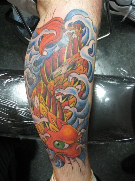 In japan, the red koi symbolizes the female figure in the family. Japanese Dragon Fish Tattoo On Leg | Koi tattoo, Leg ...