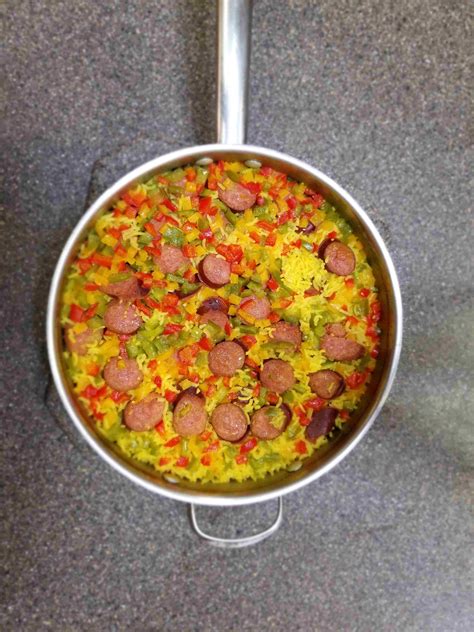 Cheesy chicken and yellow rice. Yellow Rice & Smoked Sausage.