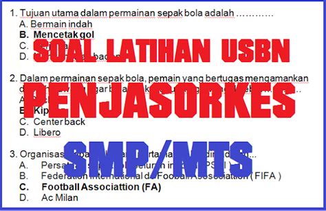 Latihan soal usbn smp 2019. SOAL LATIHAN USBN PENJASORKES SMP TAHUN 2019/2020 KUMPULAN ...