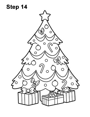 How to draw a christmas tree step by step drawing tutorial with. How To Draw A Christmas Tree With Presents Step By Step - How to Wiki 89