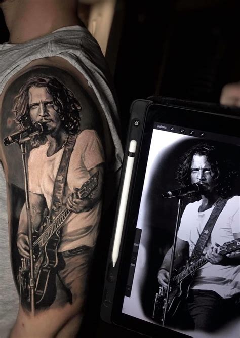 Tattoo artist michael taguet authors tattoos in color and black&grey realism | france. Insane Chris Cornell portrait tattoo👌🏻🔥 in 2020 | Tattoos ...