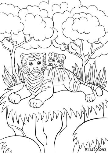 Color 15 adorable baby animals: Coloring pages. Wild animals. Smiling mother tiger with ...