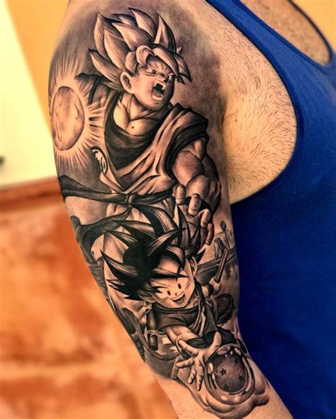 The biggest gallery of dragon ball z tattoos and sleeves, with a great character selection from goku to shenron and even the dragon balls themselves. Tatuaje inspirado en Son Goku de estilo black and grey