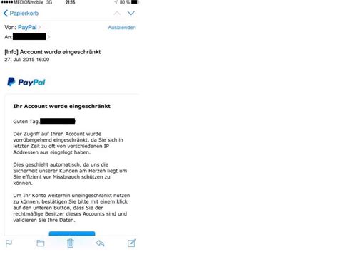 Während phishing eine tägliche sache ist und viele genug damit vertraut sind, um geschützt zu bleiben, fallen einige immer noch ihm zum opfer. Betreff: Beispiele von Phishing-E-Mails - Seite 5 - PayPal ...