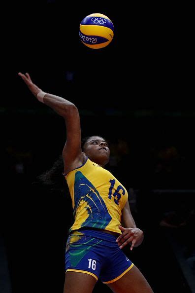 She plays with praia clube. #RIO2016 Fernanda Garay of Brazil spikes the ball during ...