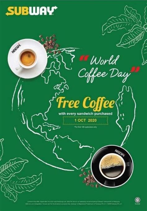 Rm1.00 spent will receive 1.00 points. 1 Oct 2020: Subway International Coffee Day Promo at ...