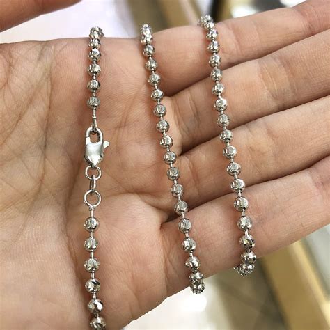 10k white gold (nickel free) box chain 0.6mm wide 16 inches. Solid 14K White Gold 3mm Moon Cut Ball Link Chain Necklace ...