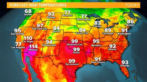 Simulated radar displayed over oceans, central and south. Us Weather Map Temperature Highs