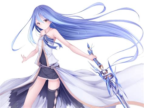 He dont have yellow eyes. Blue hair dress long hair sword waterdog weapon white yellow eyes wallpaper | 2000x1500 | 736362 ...