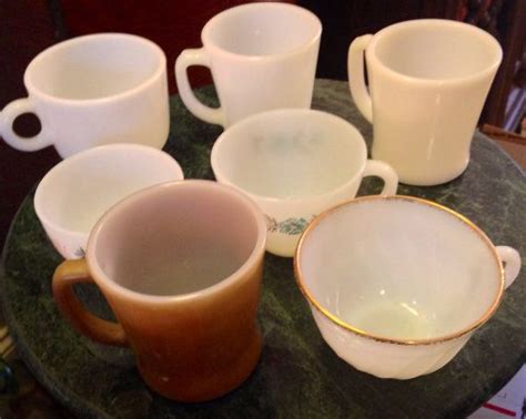 Anchor hocking milk glass irish coffee footed mugs cups x 4. Antique vintage Fire King Anchor Hocking milk glass D ...