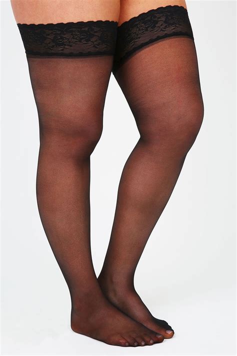 Black Stockings With Lace Trim, Plus Size 16 to 32