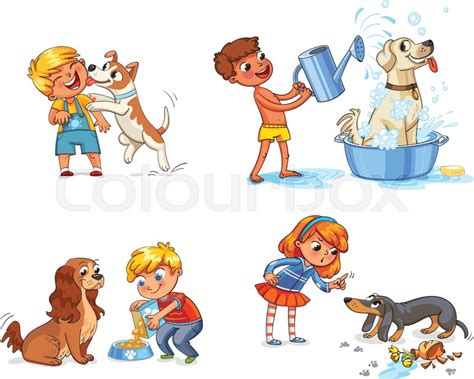 Foot licking ecstasy by nazbaz. Happy boy with a dog licking her face. ... | Stock Vector ...