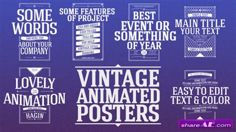 Templates for adobe after effects are an awesome way to automate your workflow and add creative visuals to your videos. Animated Vintage Posters - After Effects Project ...