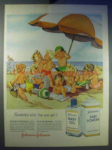 Johnson's baby powder gently absorbs moisture to soothe delicate skin, and leave it feeling soft and smooth. 1956 Johnson's Baby Oil, Baby Powder Ad - The Sun Set