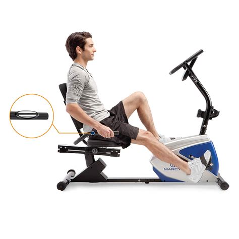Seat length adjustment for individual user leg lengths. Marcy Sturdy 8 Resistance Magnetic Recumbent Home Exercise ...