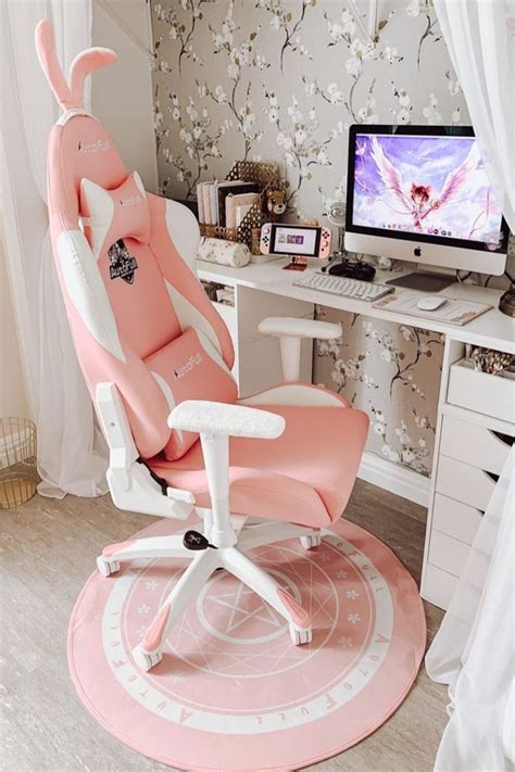 Carbon fiber pvc backrest wings. AutoFull Pink Gaming Chair With Bunny | Chair, Gaming ...