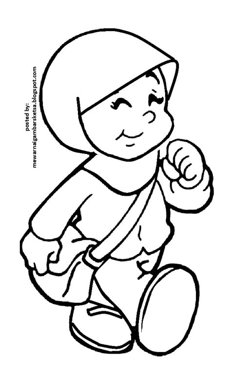 Gambar anak muslimah cantik kartun mewarnai. Mewarnai Gambar: Mewarnai Gambar Sketsa Kartun Anak Muslimah 119