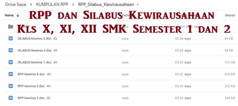 Maybe you would like to learn more about one of these? RPP dan Silabus Kewirausahaan Kls X, XI, XII SMK Semester ...