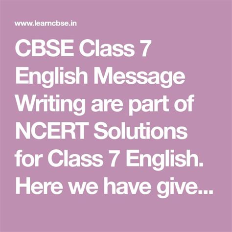 The local time and date when the message was written (programmed into the computer) CBSE Class 7 English Message Writing are part of NCERT ...