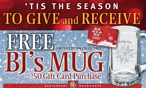 May 11, 2021 · valid for a limited time only, bj's is offering their customers a chance to get $10 bonus with $50 gift card purchase! BJ's Brewhouse: FREE Collector's Mugs + Rewards with Gift ...