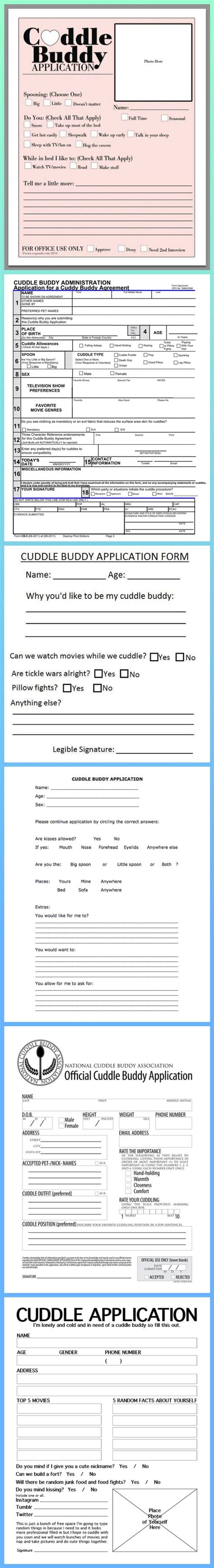 How does anyone find love? Cuddle Buddy Application Forms | Cuddle buddy application ...