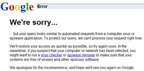 This page currently does not tell us, users, the reason for a page crash. How to Fix Automated Queries: Google "We're Sorry" Error Pages