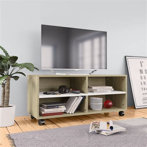 Suchergebnis auf amazon de fur tv schrank eiche massiv. TV-Schrank mit Rollen Weiß Sonoma-Eiche 90×35×35 cm Spanplatte | gitoPARTS