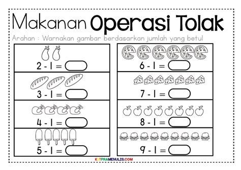 Prasekolah sk pusing kreativiti dan estetika (d20102041938). Mini Worksheet Pendidikan Khas Operasi Tolak Tema Makanan ...