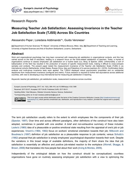 Among global job satisfaction measures, the overall job satisfaction scale (ojs; (PDF) Measuring Teacher Job Satisfaction: Assessing ...