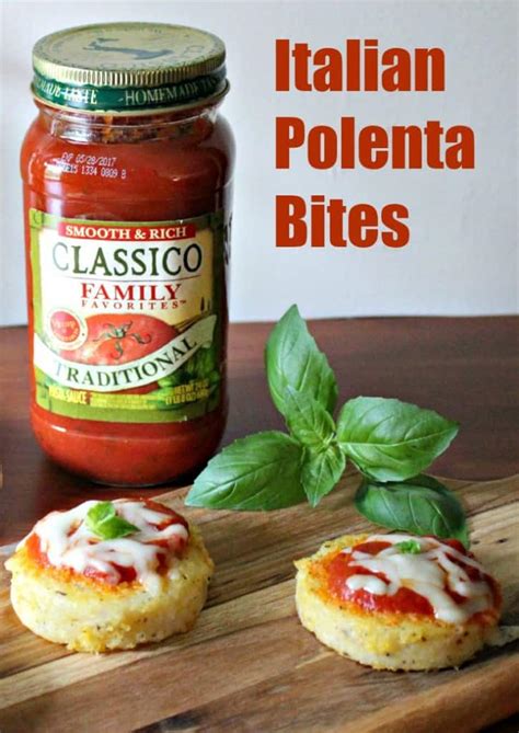 Pesto polenta bites with fresh tomato bruschetta. Italian Polenta Bites Recipe & Gluten Free Italian Cheddar ...