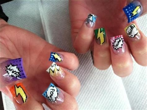 Used all nail art designs portfolio reference 3d embedding alternative tip shapes used all nail art techniques portfolio reference colour blending marbling painting *it is strongly recommended that all range items are practically demonstrated. Comic Book Nail Art | Comic book nails, Pop art nails