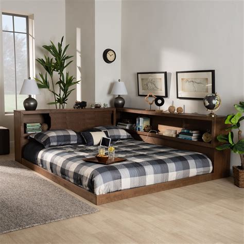 Queen platform bed frame with storage drawers, queen size. Baxton Studio Erie Walnut Finished Wood Queen Size ...