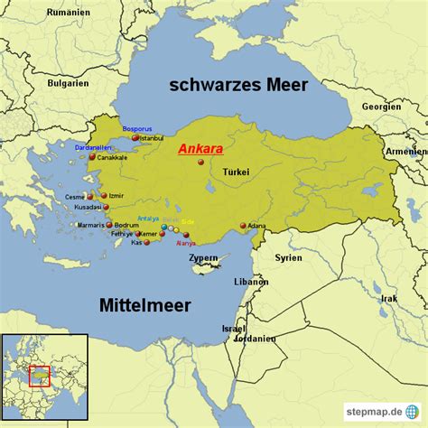 Ein globus ist ein verkleinertes und kugelförmiges. StepMap - Türkei - Landkarte für Türkei